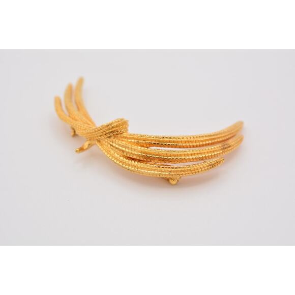 Monet Vintage Bow Pin Brooch Textured Brushed Gold Signed 1990s Bin1 - Picture 8 of 12